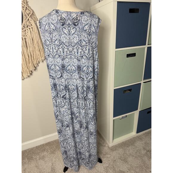 J. Jill Women's Blue White Floral Paisley Sleeveless Boho Long Maxi Dress 3X - Picture 2 of 8